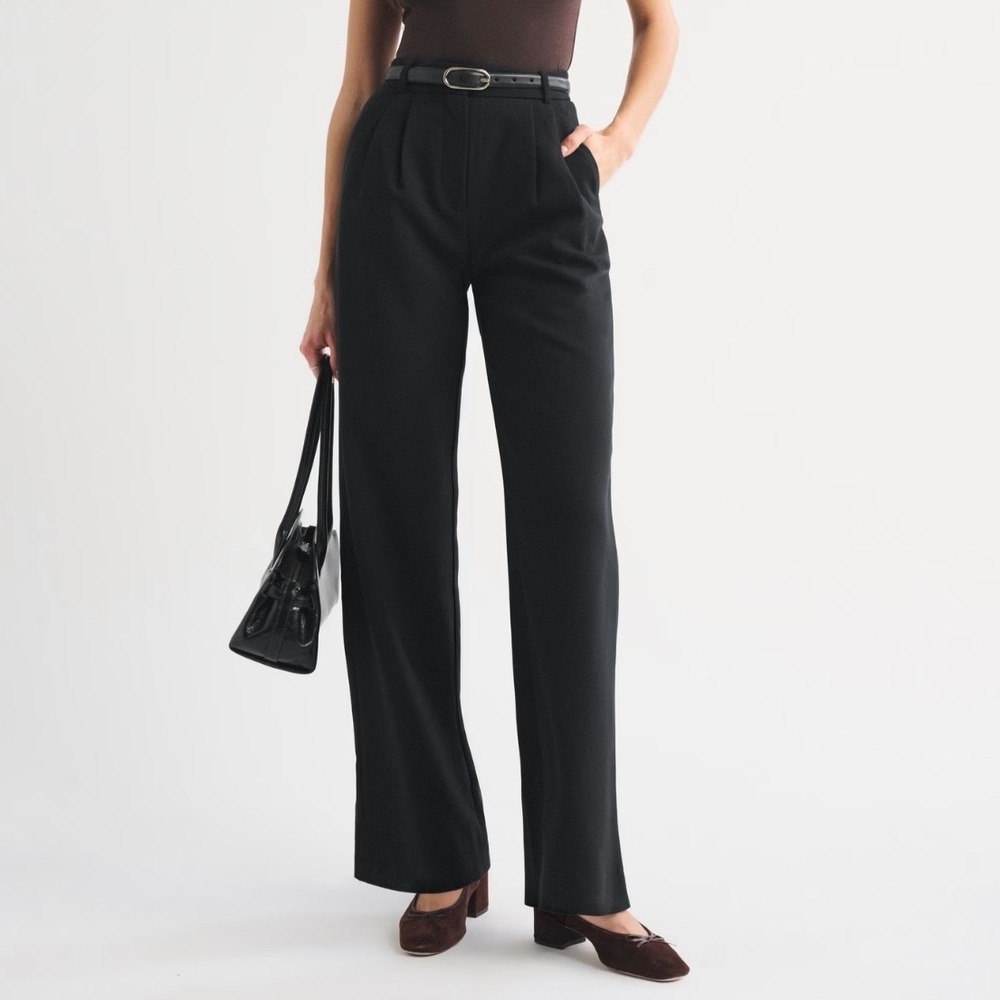 Abercrombie & Fitch Sloane Tailored Pants Black Wide Leg Pleated Trousers 8L 29